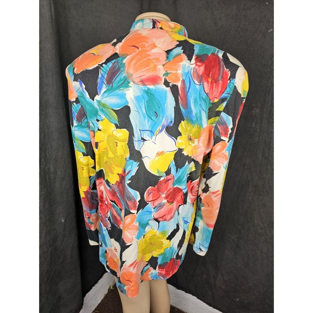 Vintage 80s Colorful Floral Blazer Jacket Small Artsy Abstract 80 90s Garden USA - Picture 4 of 10